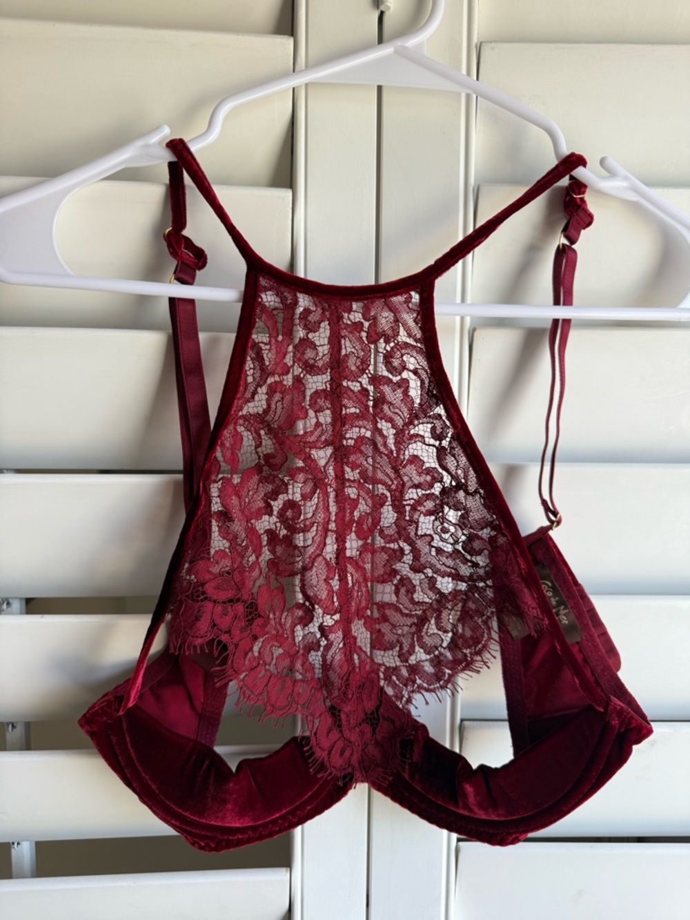 Coco De Mer Velvet Balconette Bra Bralette in Wine burgundy